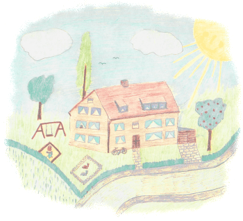 Eine naive Zeichnung von unserem Haus
